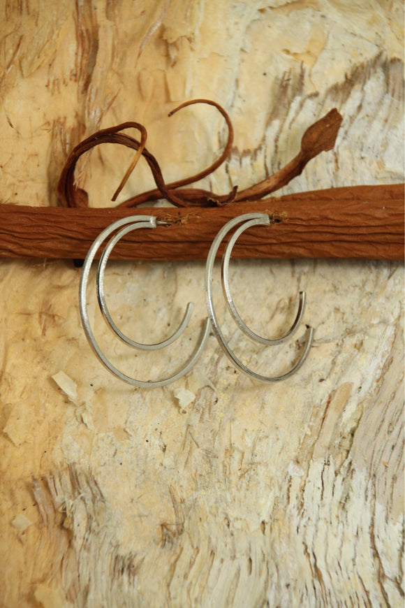 18k Rhodium plated double layered open hoop earrings