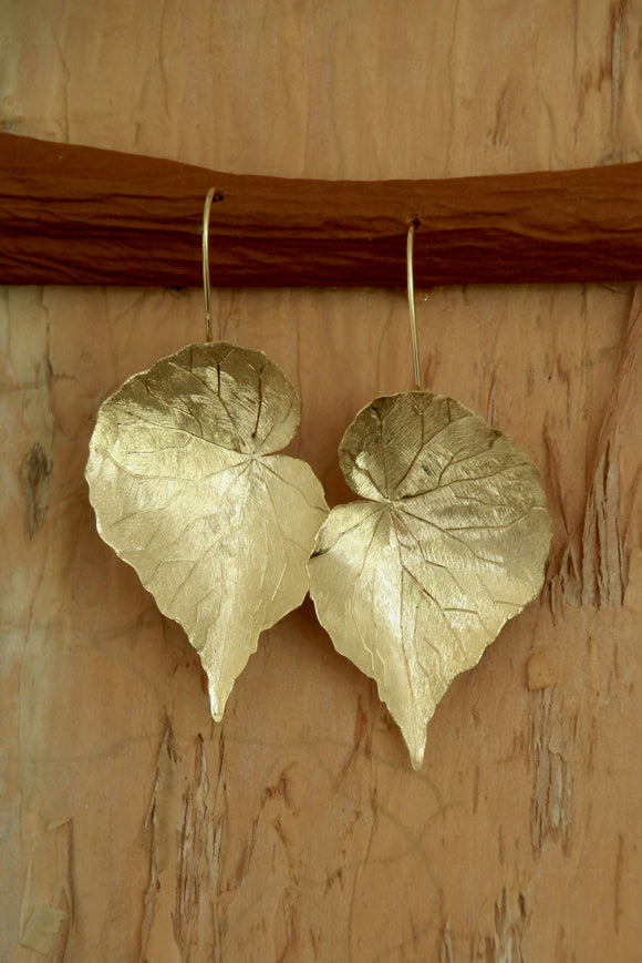 18k Gold Plated big leaf drop earrings
