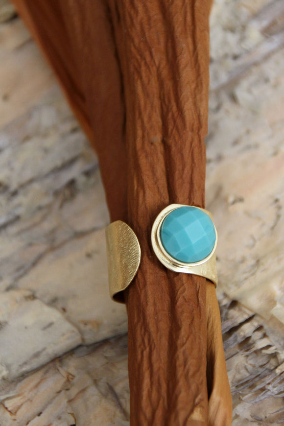18K Gold plated adjustable ring w/ turquoise stone