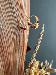 18K Gold plated open back hoop w/ Ruby