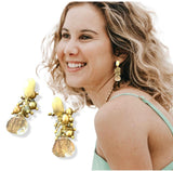 18K Gold plated earrings w/ rutilated quartz drop