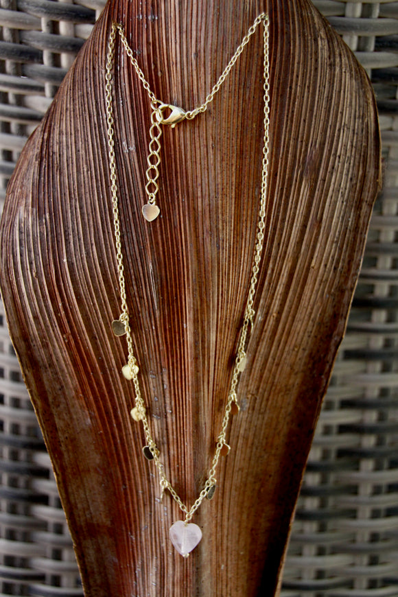 18k Gold plated necklace w/ Rose Quartz drop