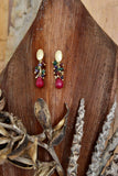 18K gold plated earrings w/ mixed stones & Ruby drop
