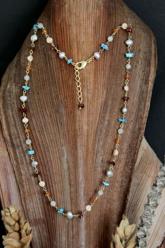 18K Gold plated necklace w/ mixed stones