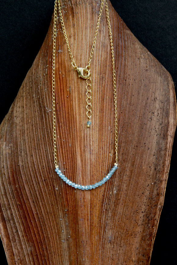 18k Gold plated necklace w/ aquamarine crystal