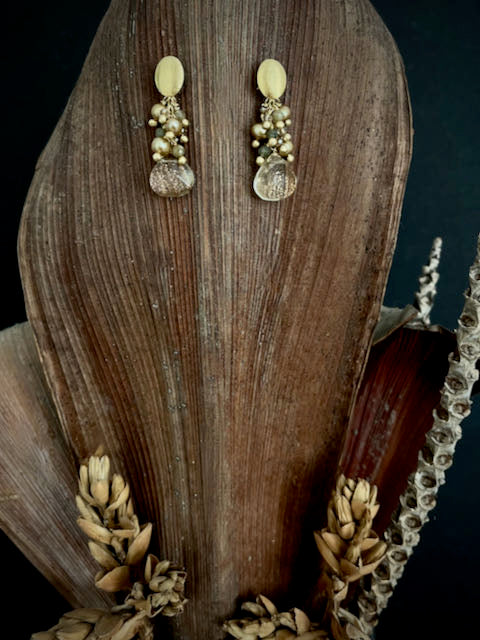 18K Gold plated earrings w/ rutilated quartz drop